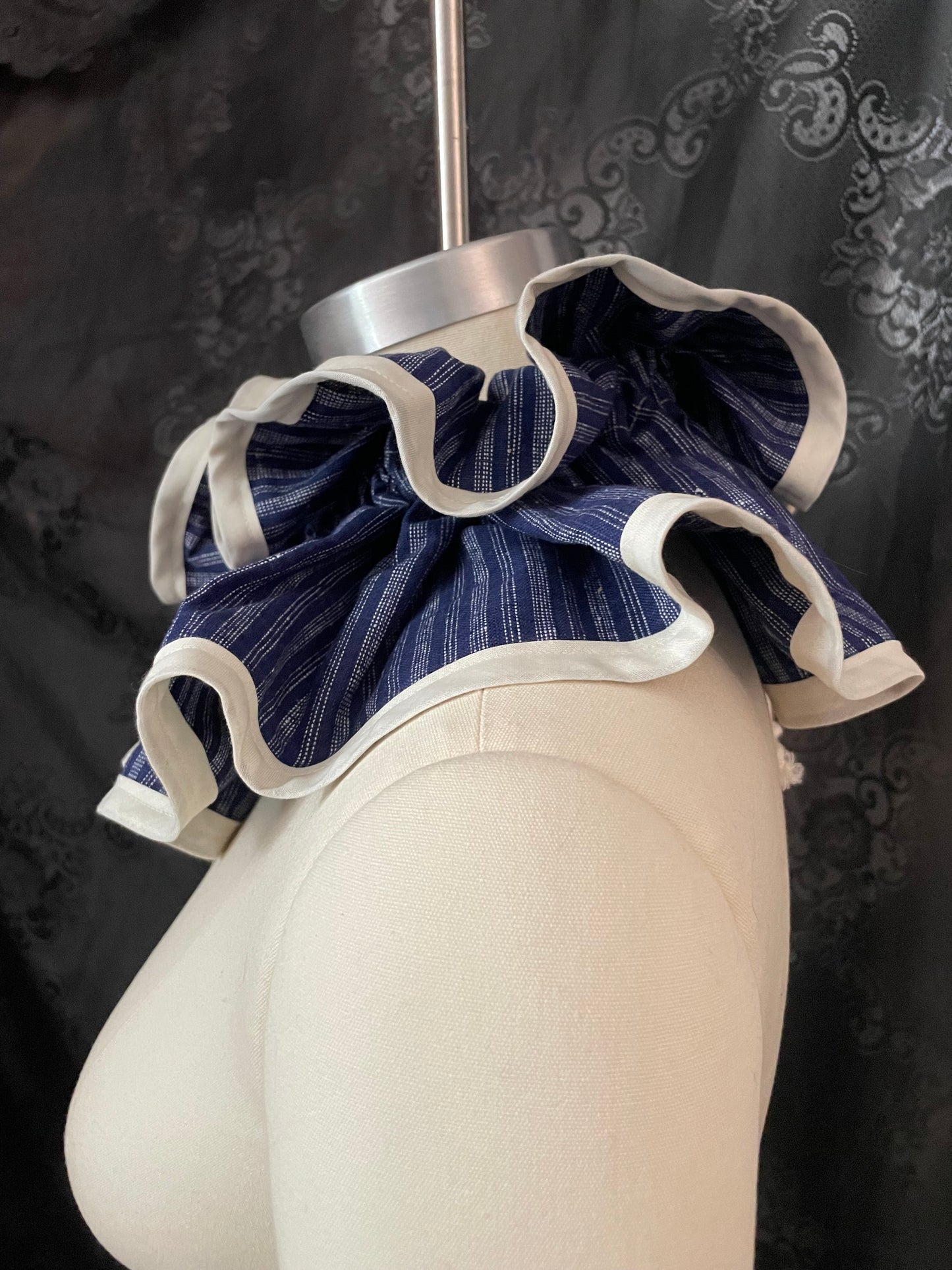 Blue Stripe Ruffle Collar