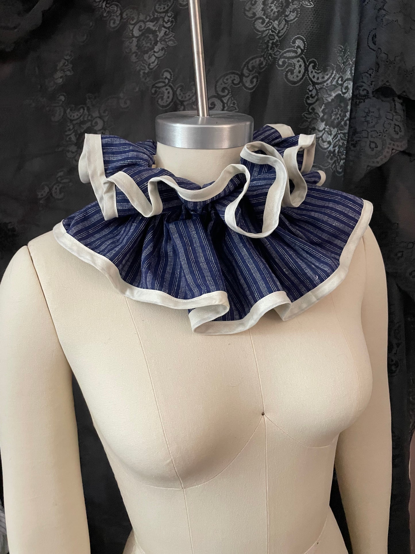 Blue Stripe Ruffle Collar