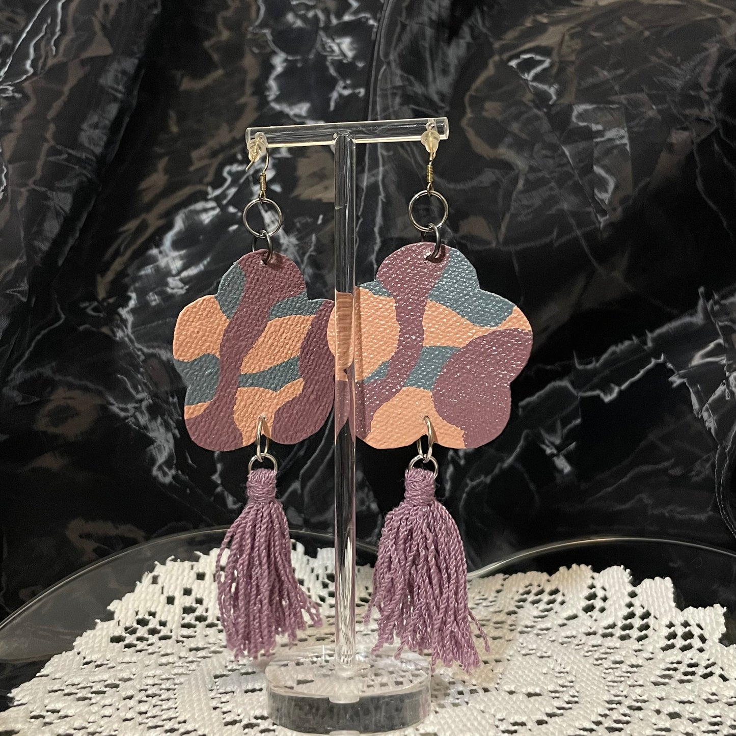 Abstract flower tassel earrings