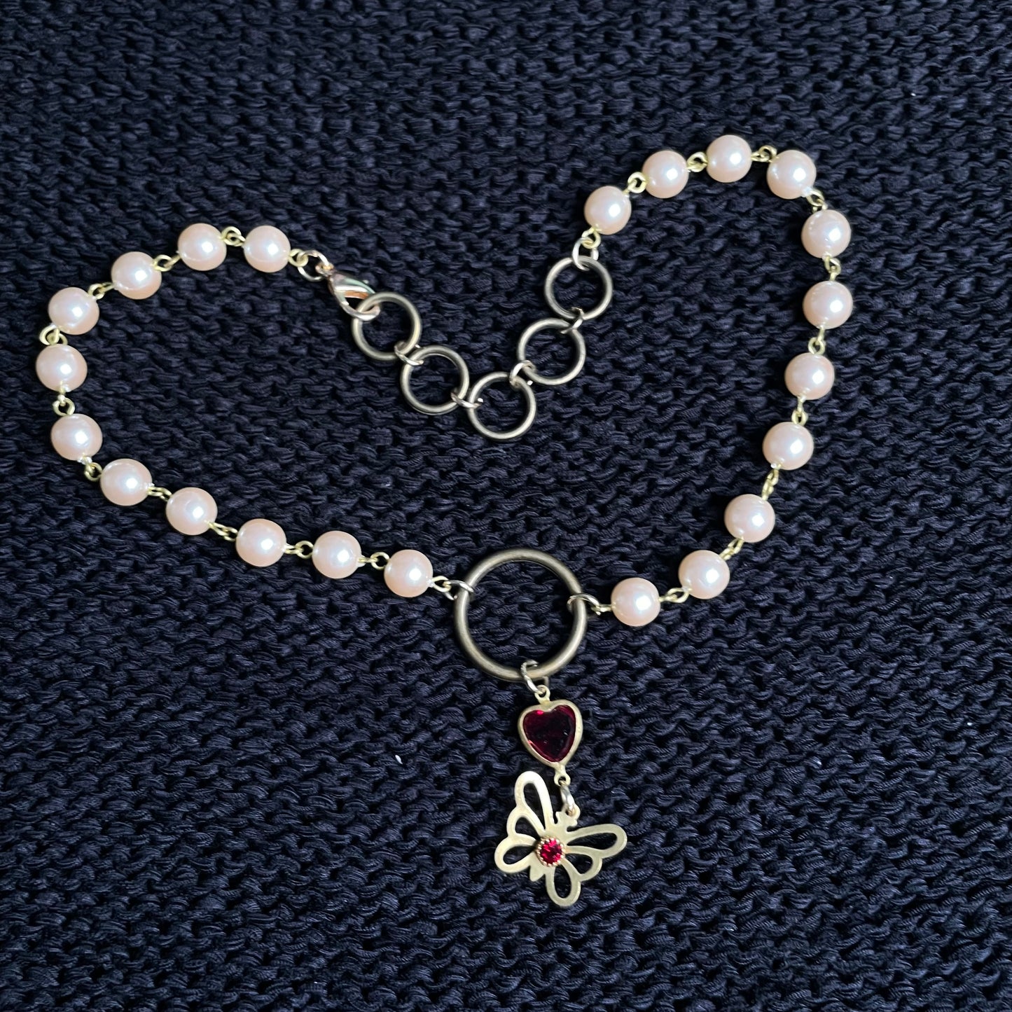 Butterfly & heart necklace - red