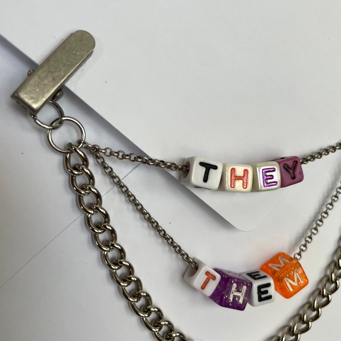 They/them Pronouns collar chain - silver