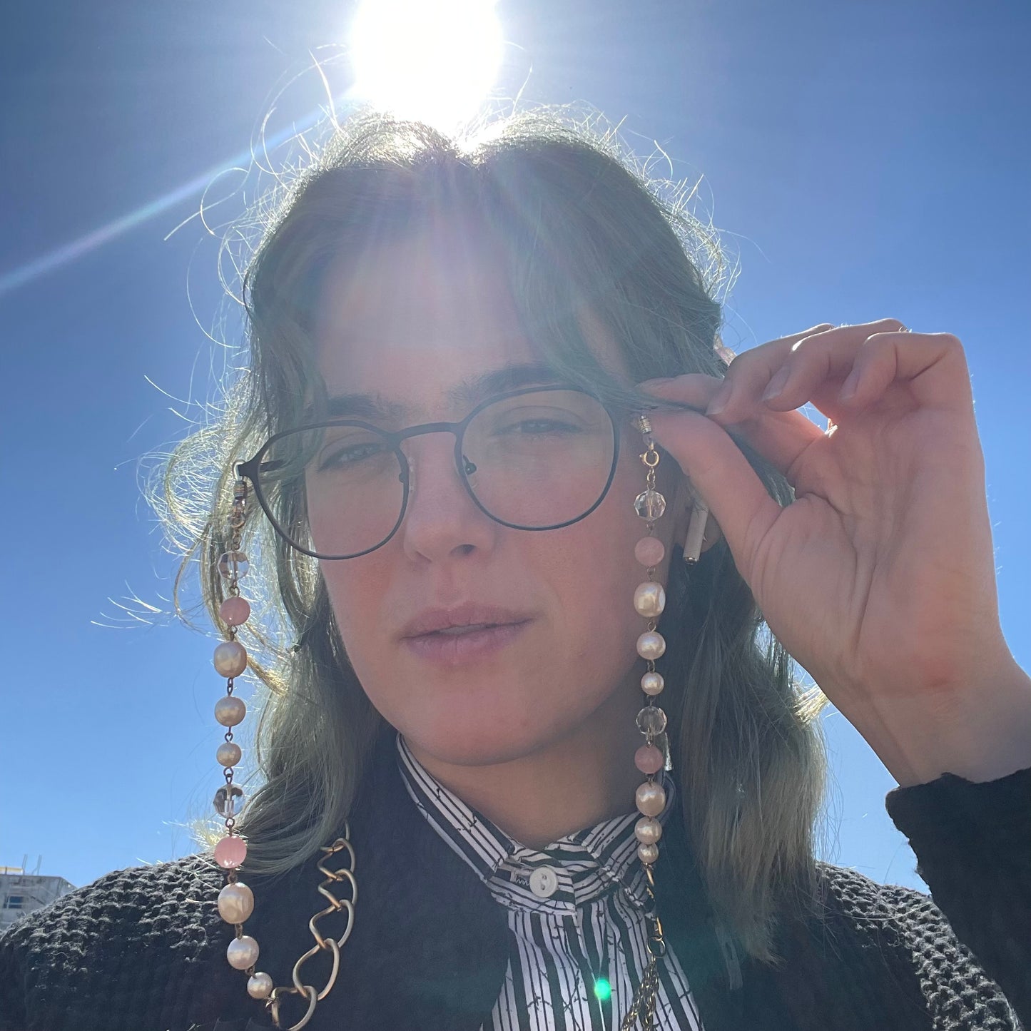 pink & pearl eyeglass chain