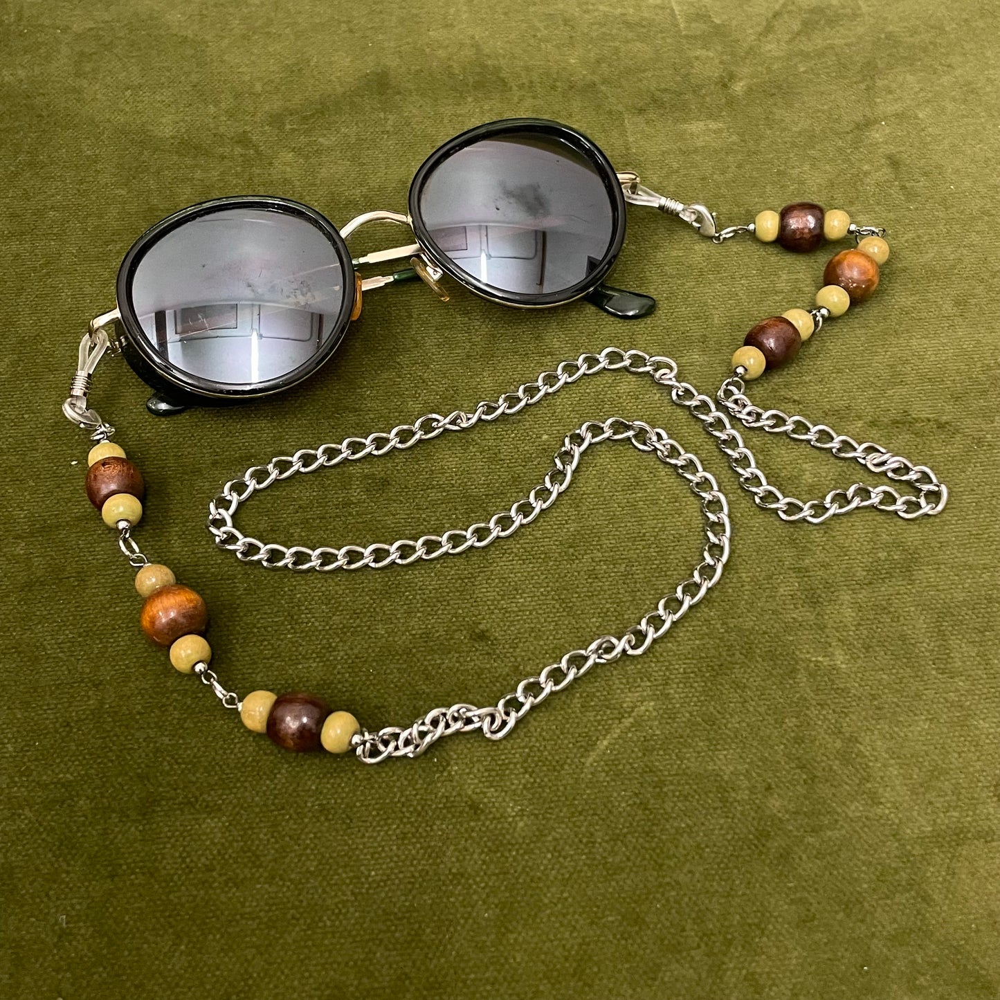 Wood beaded clasp chains - Silver tone