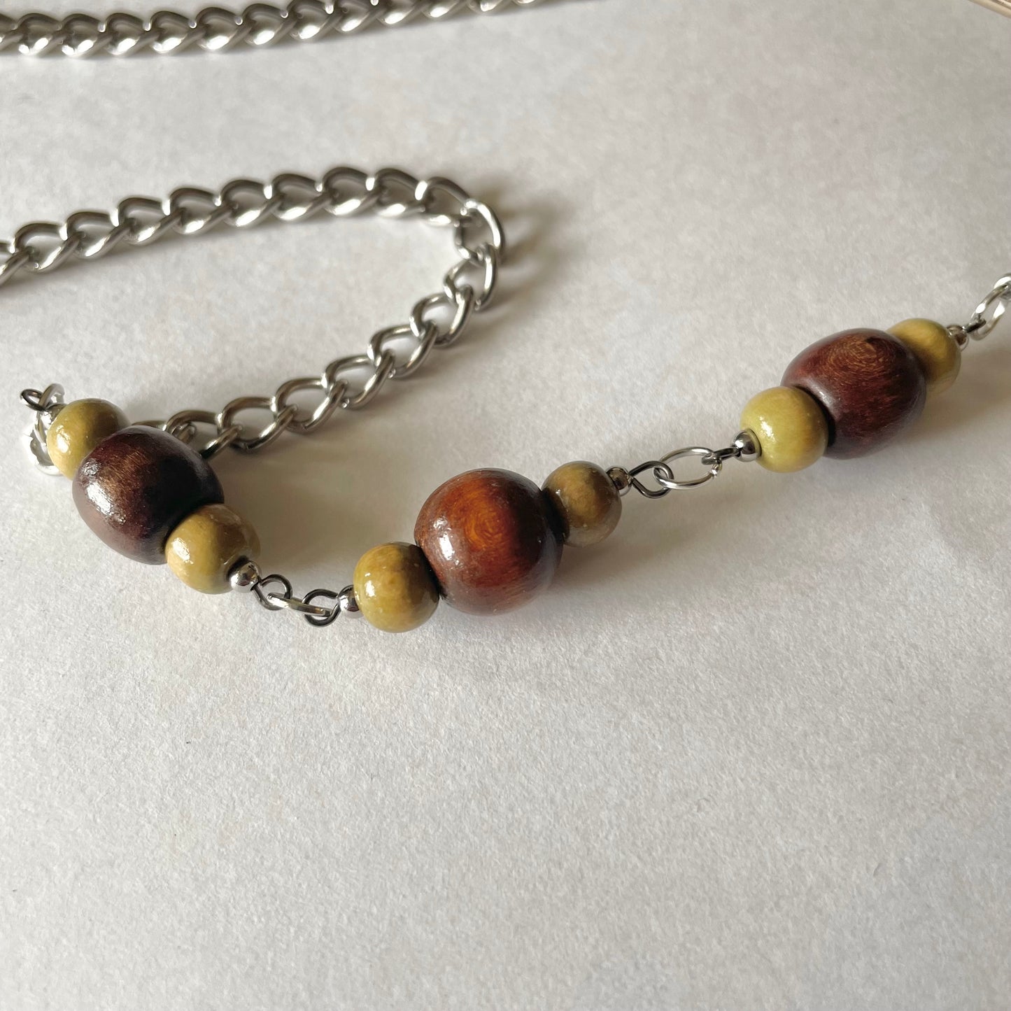 Wood beaded clasp chains - Silver tone