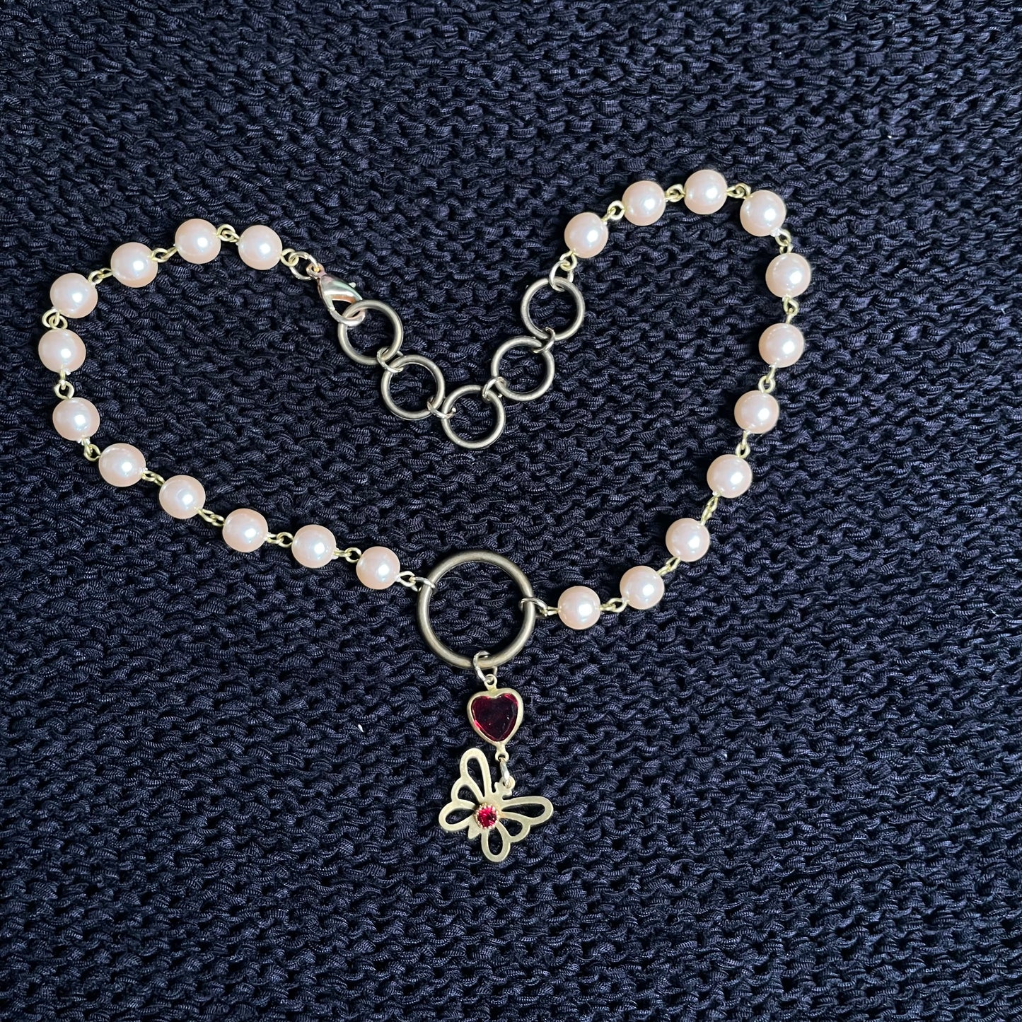 Butterfly & heart necklace - red