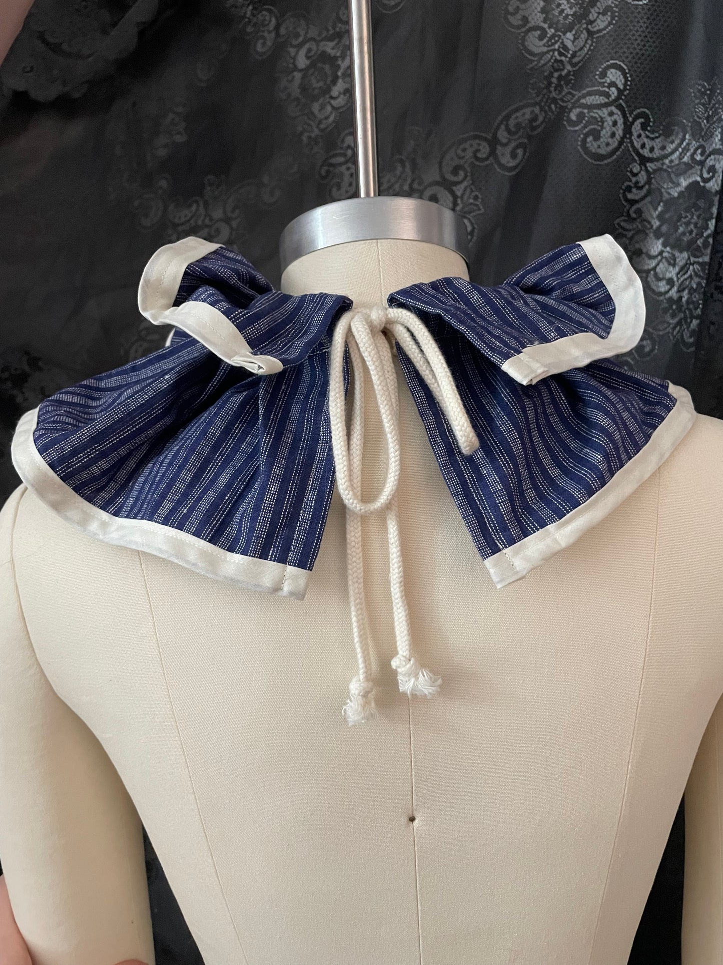 Blue Stripe Ruffle Collar