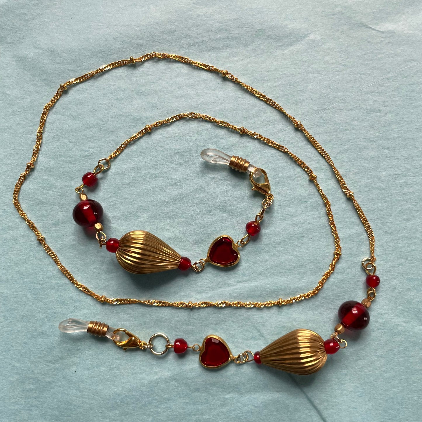 Red & gold tone eyeglass chain