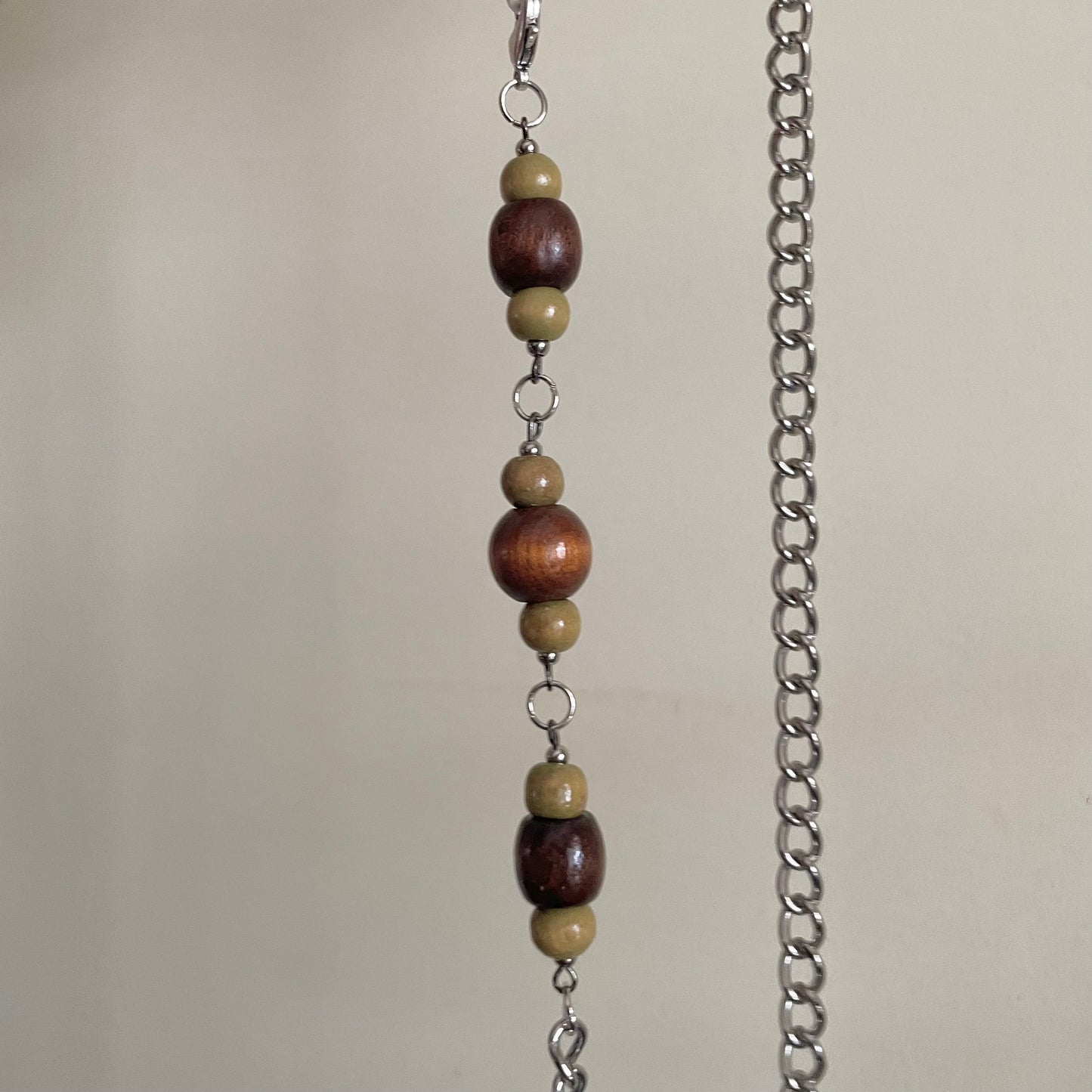 Wood beaded clasp chains - Silver tone