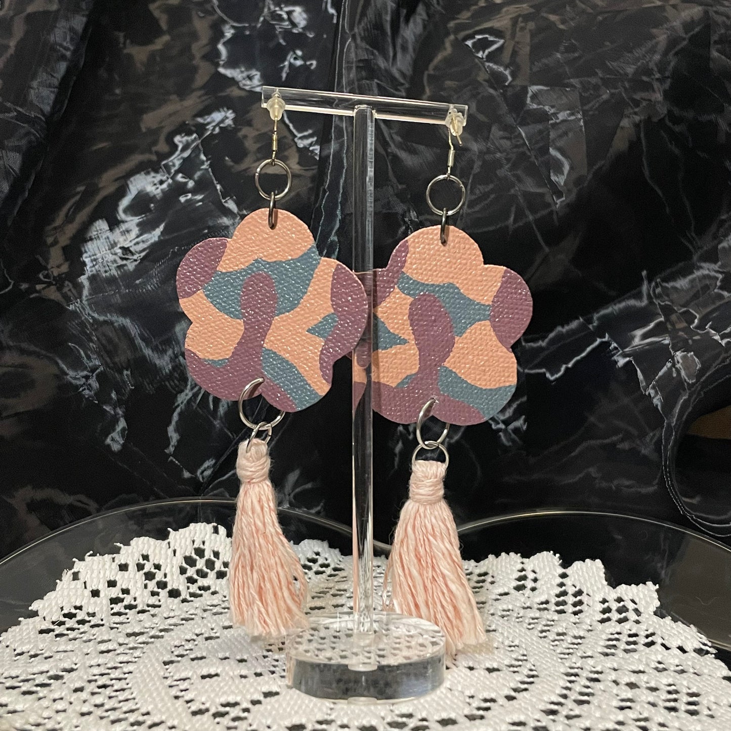 Abstract flower tassel earrings