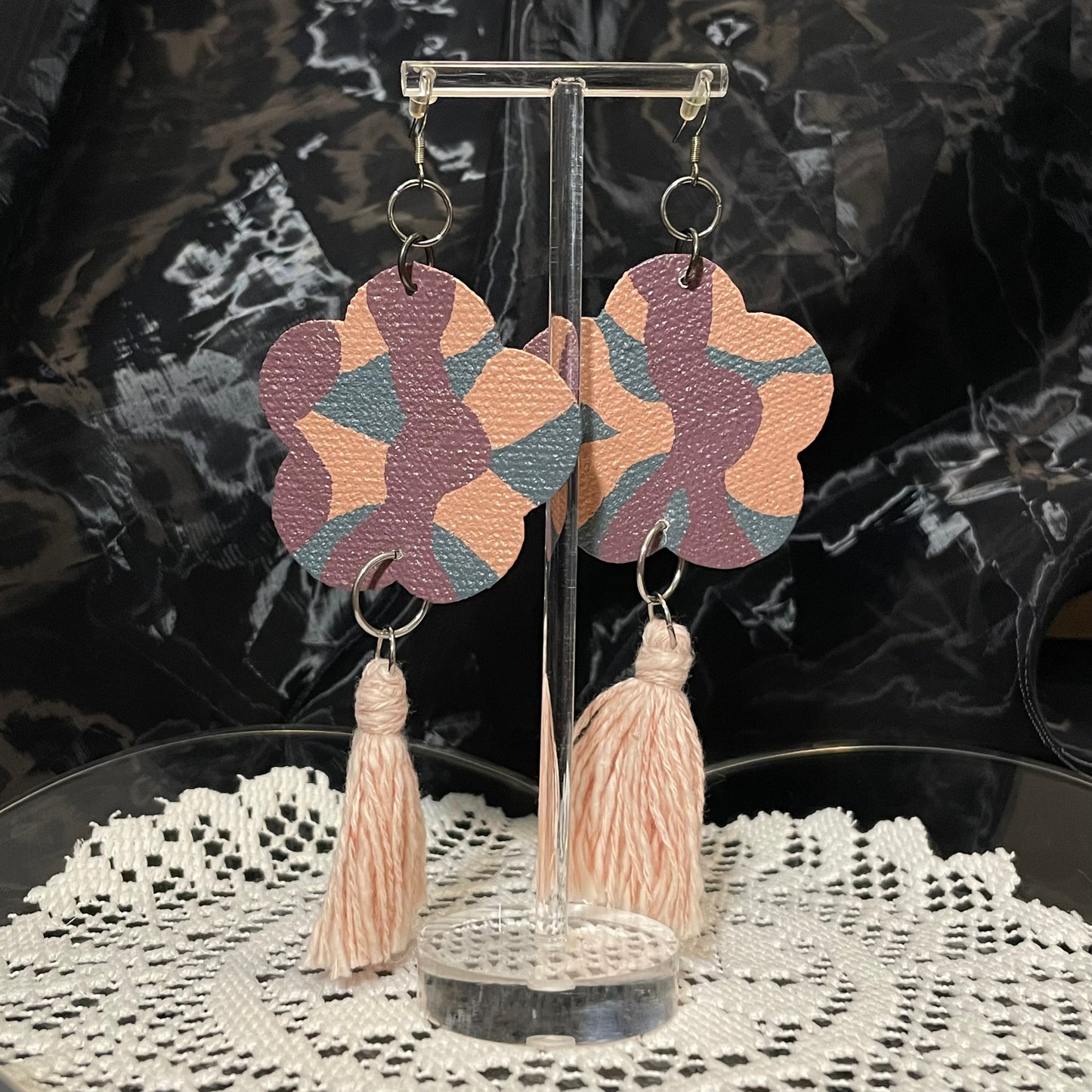 Abstract flower tassel earrings