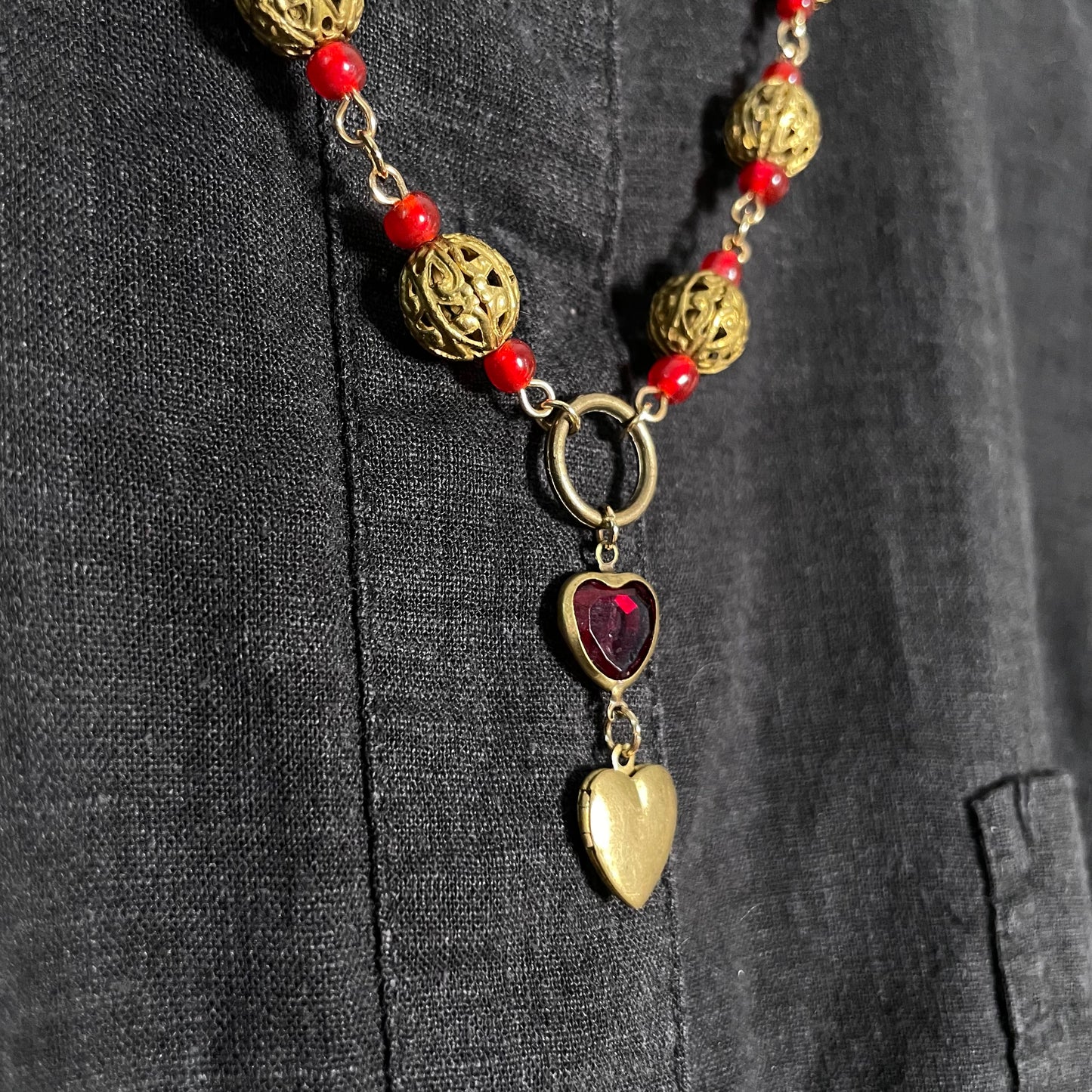 Red Heart locket collar clip chain