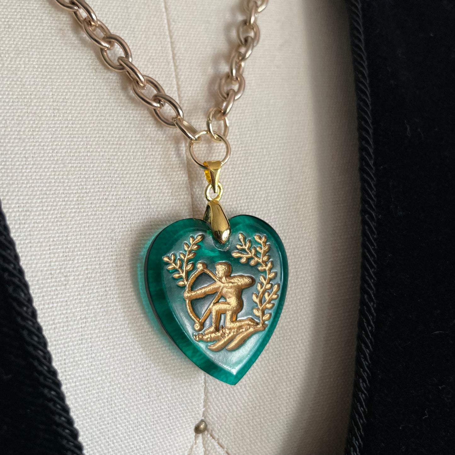 Sagittarius heart clip chain - long green