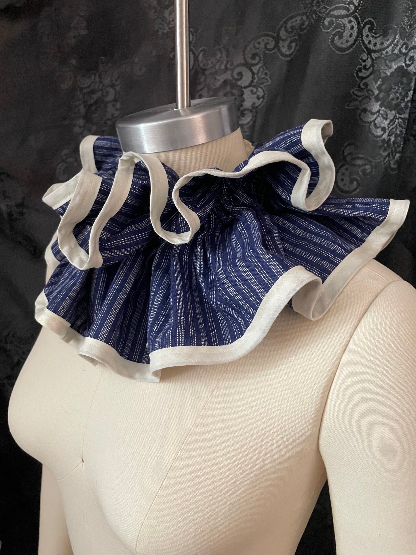 Blue Stripe Ruffle Collar