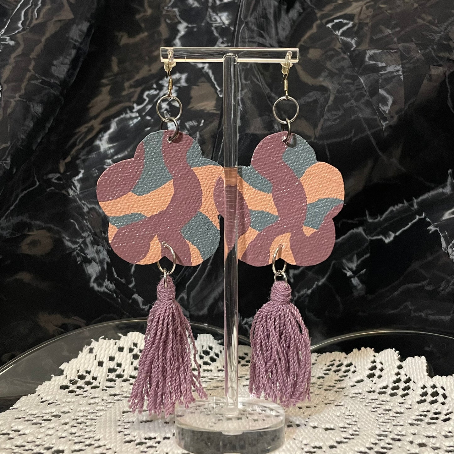 Abstract flower tassel earrings