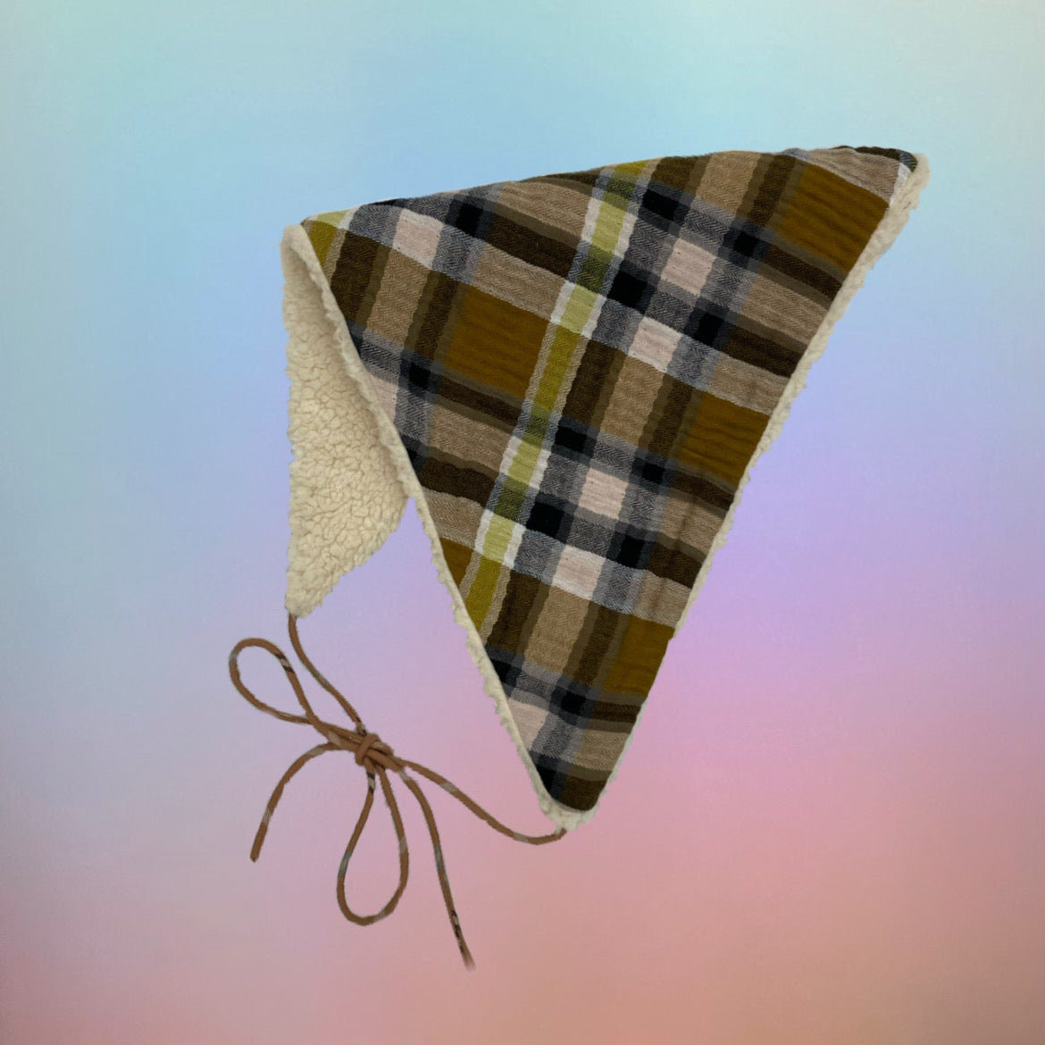 Sherpa/plaid reversible triangle scarf