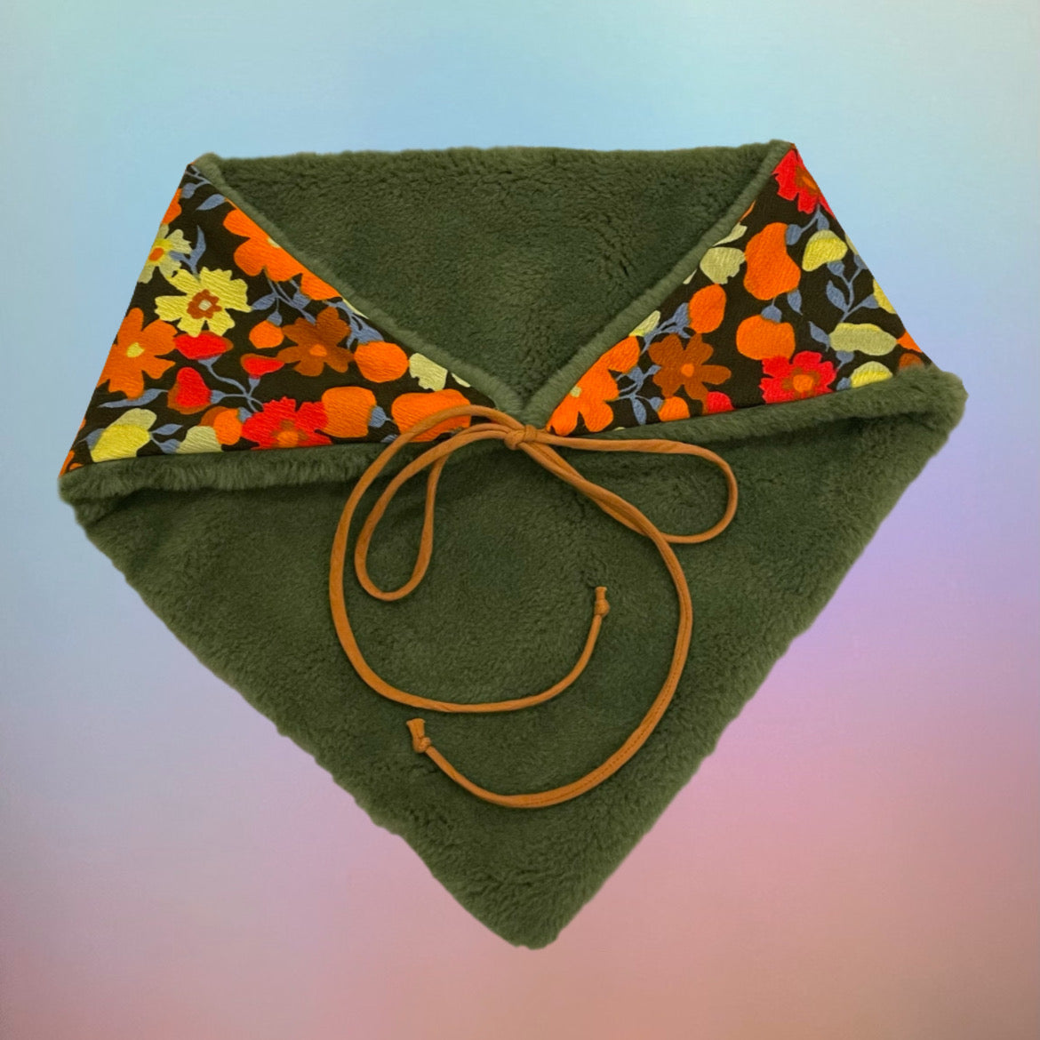 Fuzzy floral reversible triangle scarf