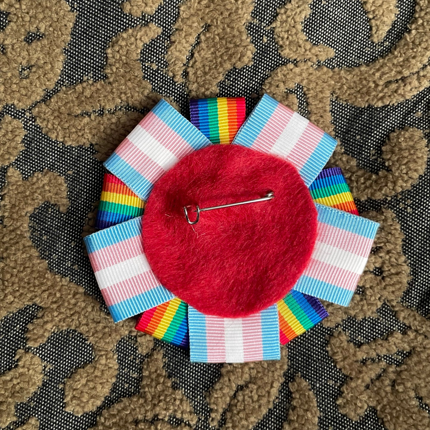 He/Him Rosette Heart Pin