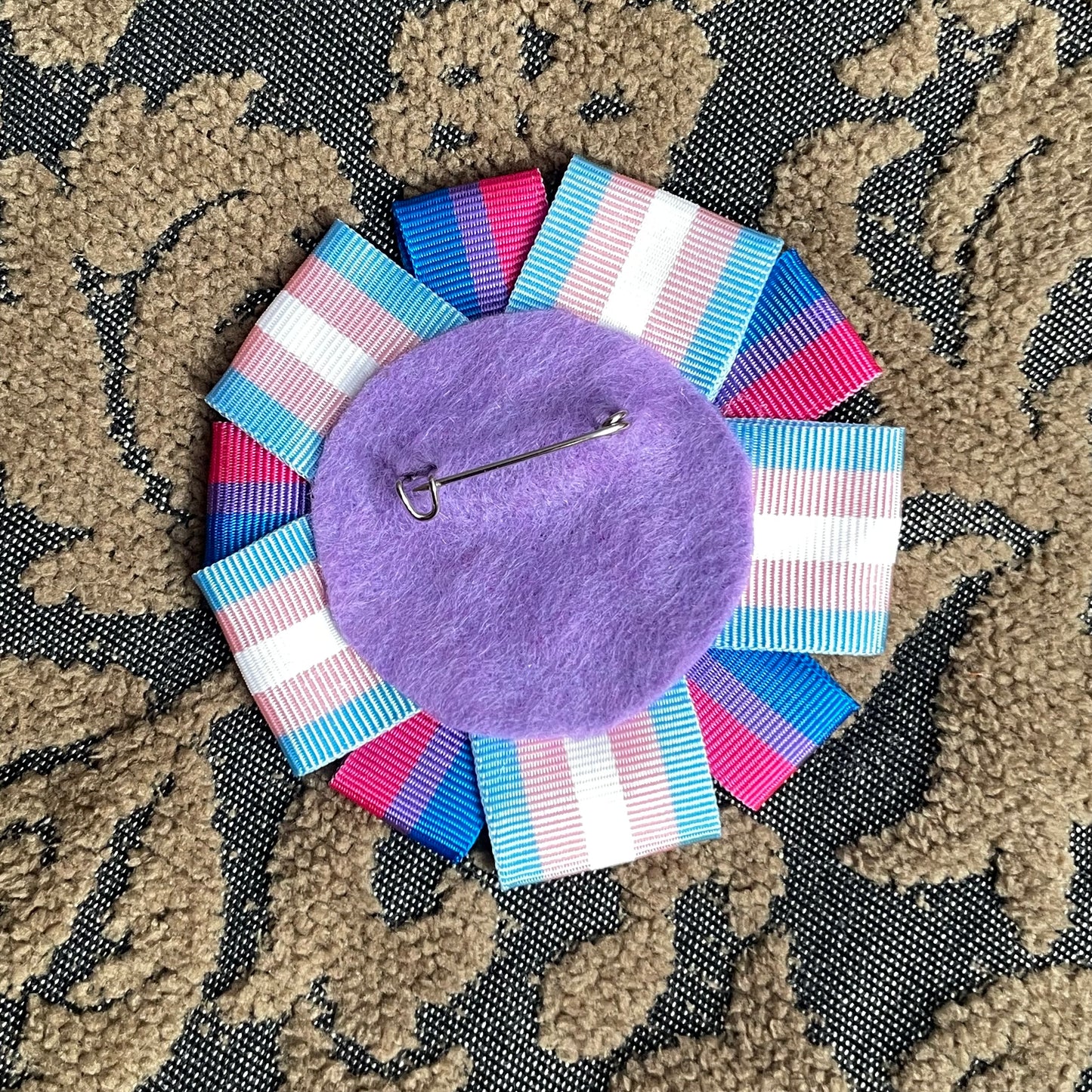He/Him Rosette Heart Pin