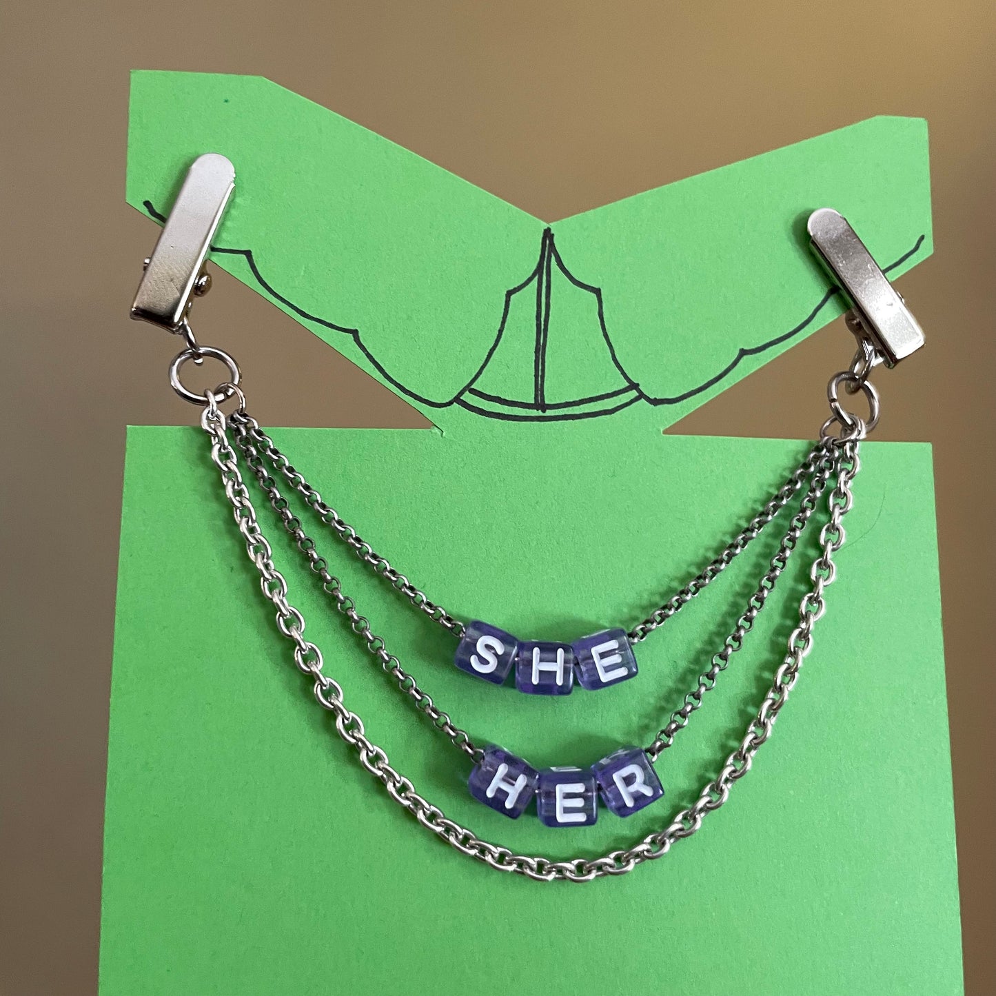 she/her Pronouns collar chain - silver & purple