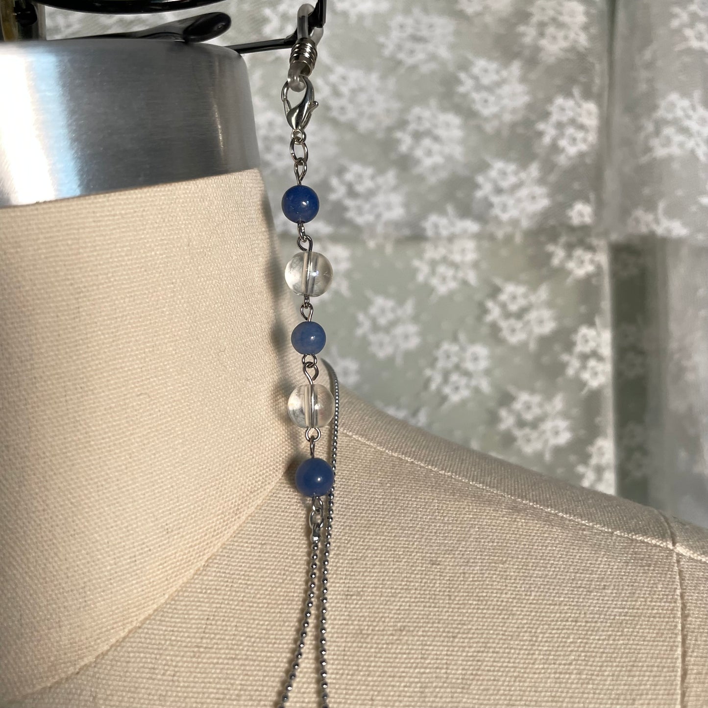 blue + silver tone eyeglass chain