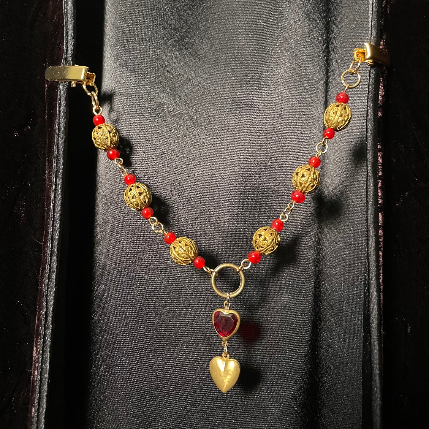 Red Heart locket collar clip chain