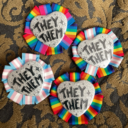 They/Them Rosette Heart Pin