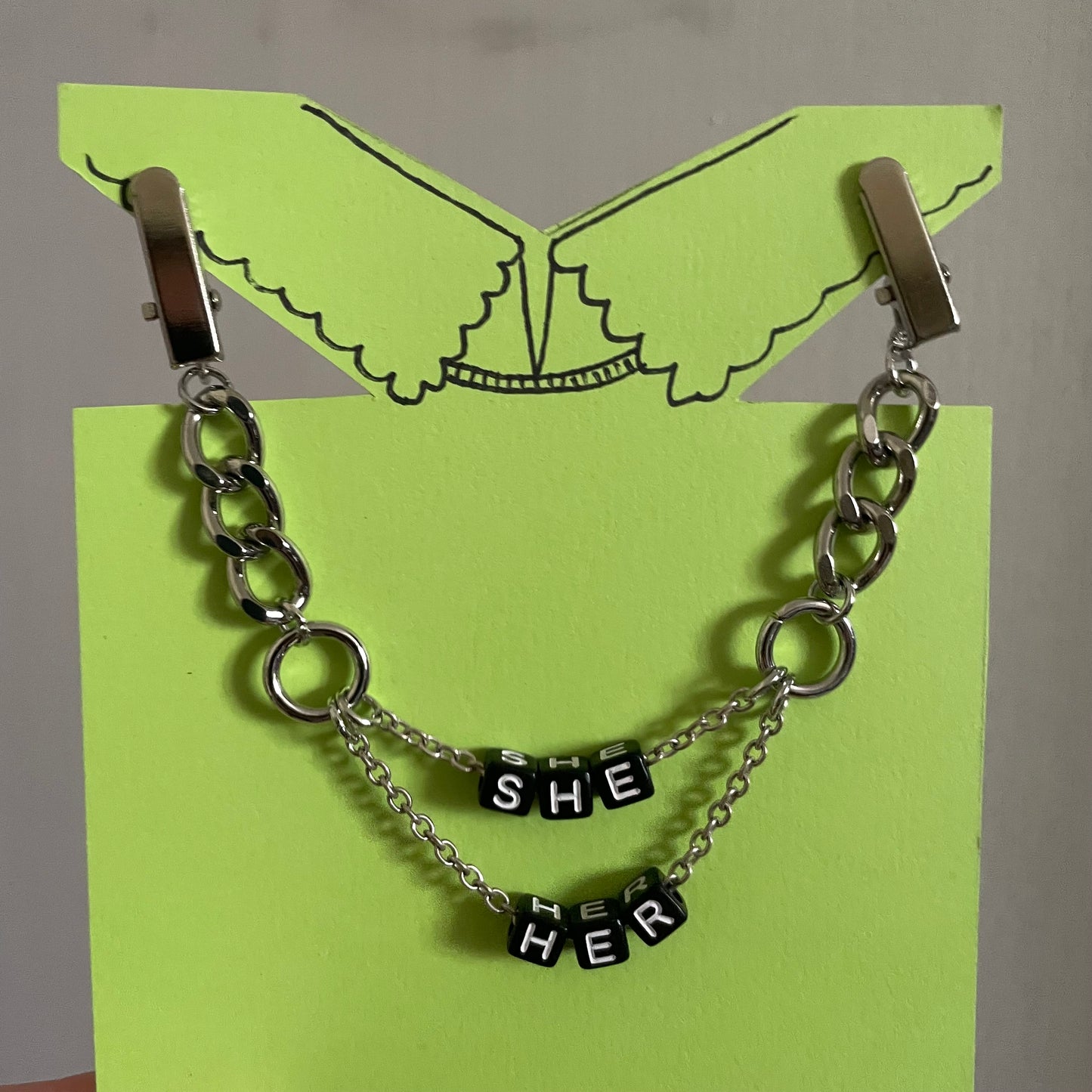 She/Her Clip Chain - silver tone