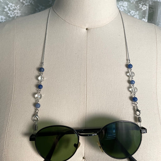 blue + silver tone eyeglass chain