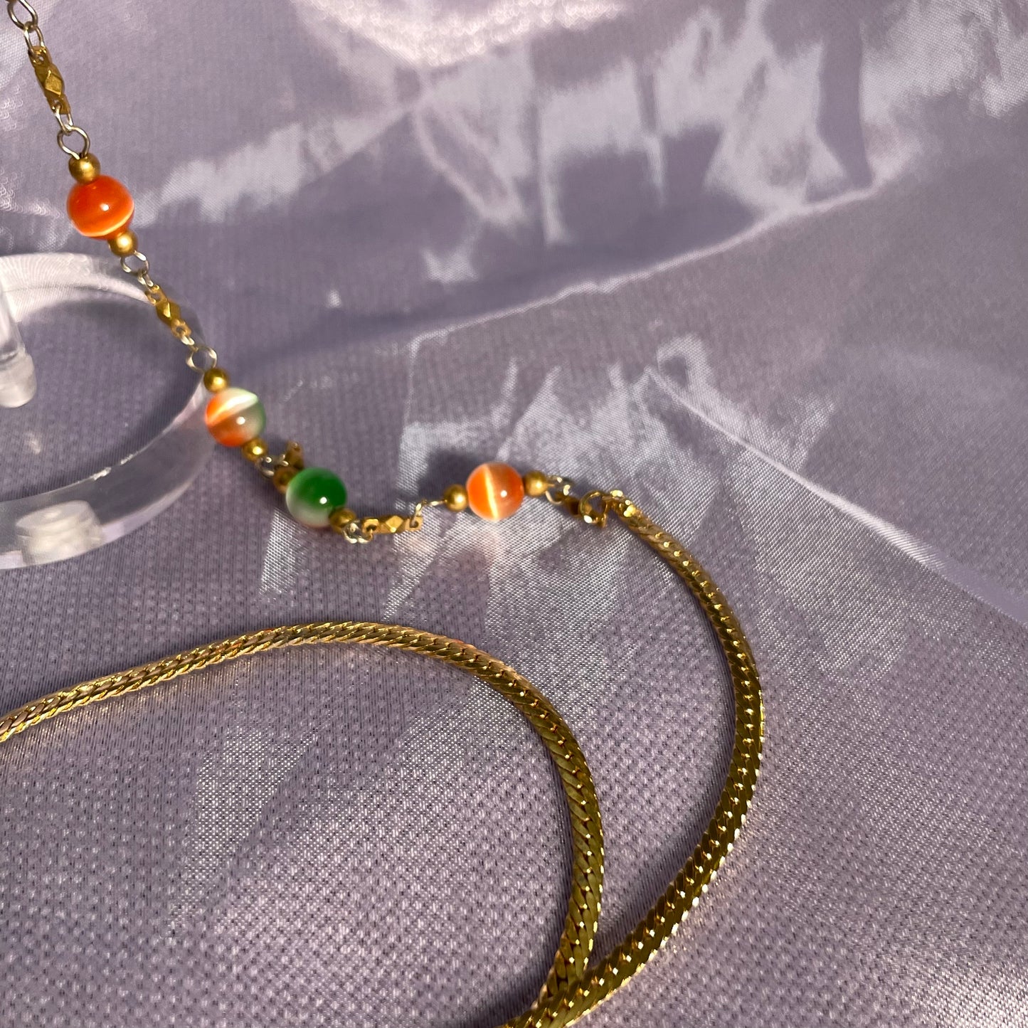 Vintage green/orange eyeglass chain