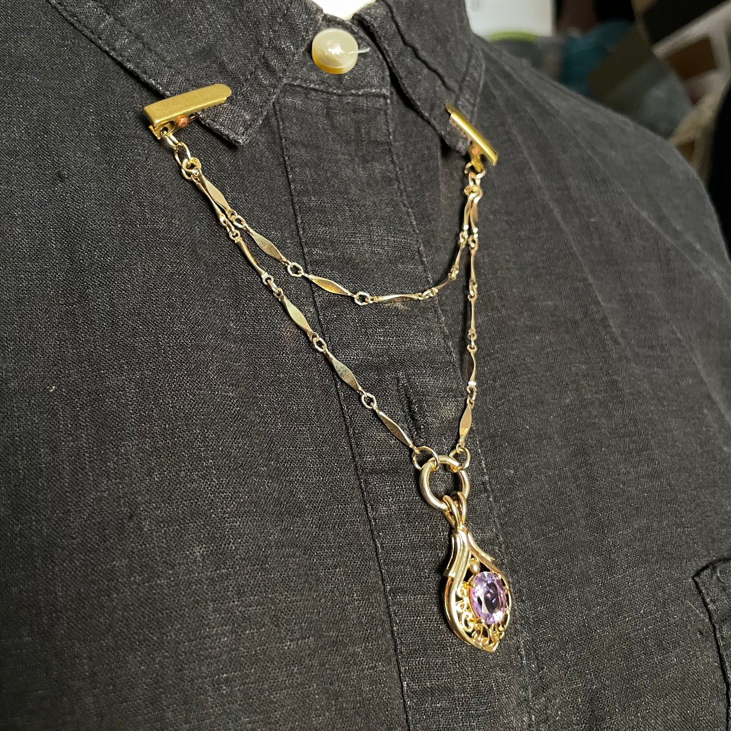 purple pendant goldtone clip chain