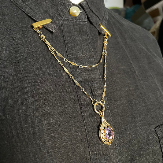 purple pendant goldtone clip chain