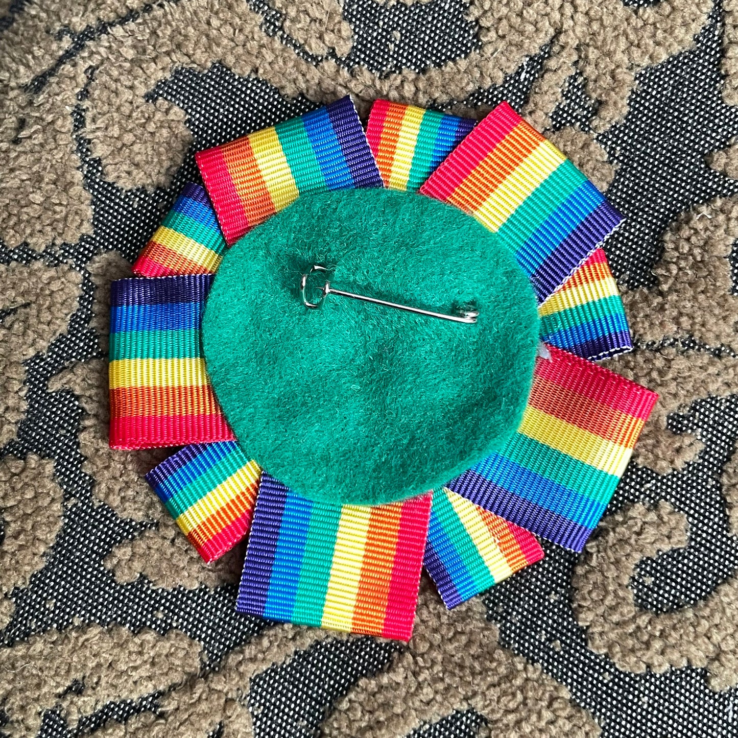 He/Him Rosette Heart Pin