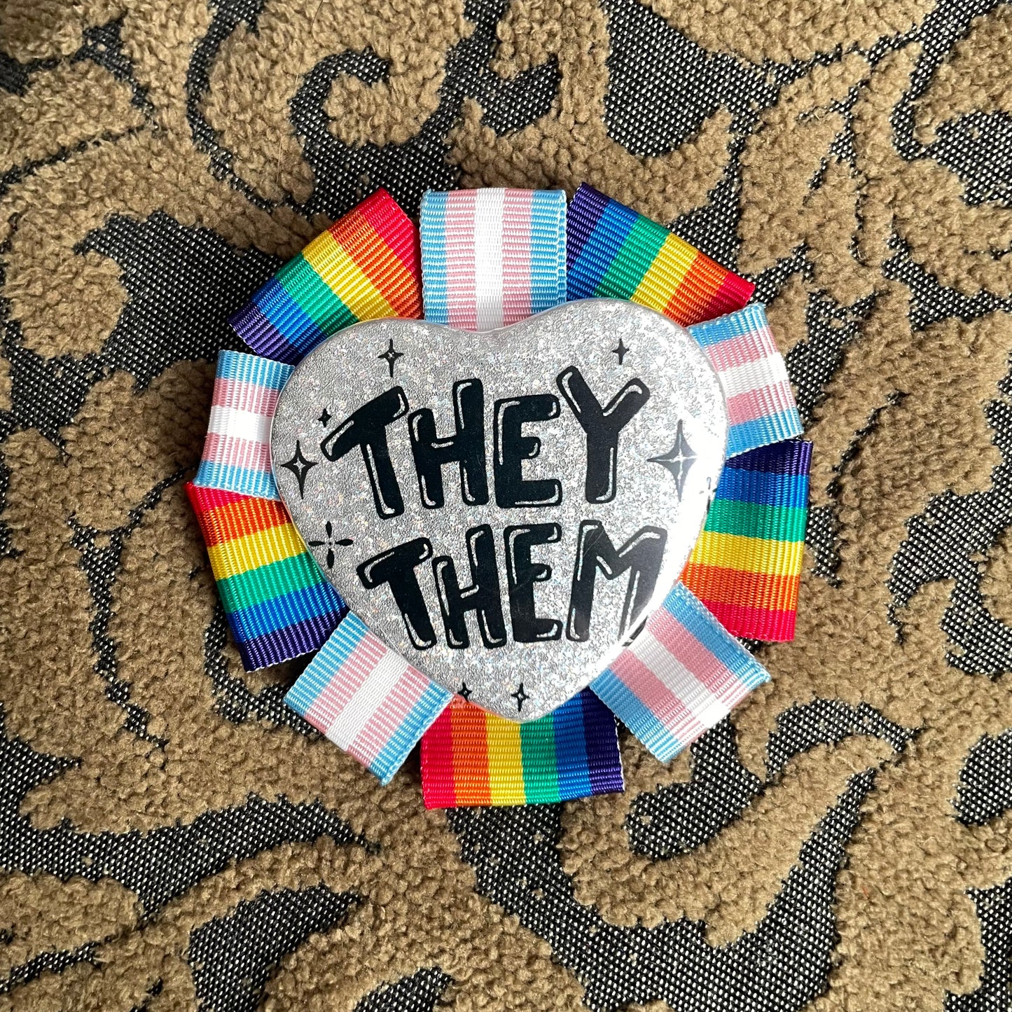 They/Them Rosette Heart Pin