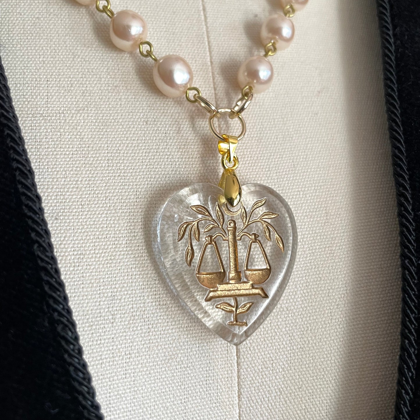 Libra scales heart clip chain - pearl chain