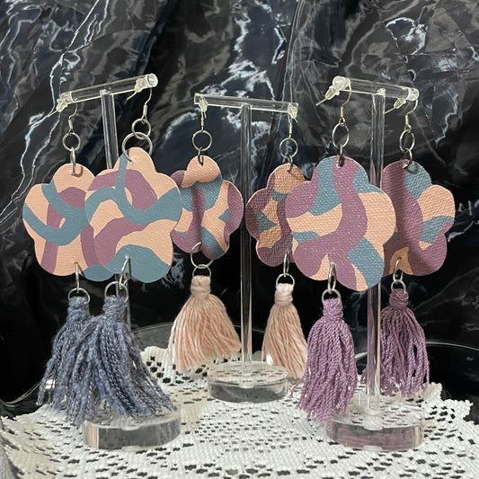 Abstract flower tassel earrings