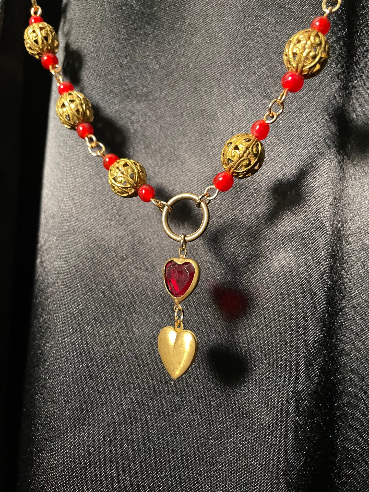 Red Heart locket collar clip chain
