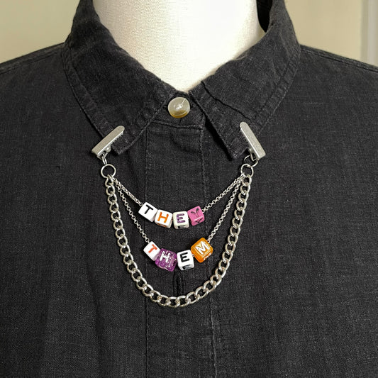 They/them Pronouns collar chain - silver