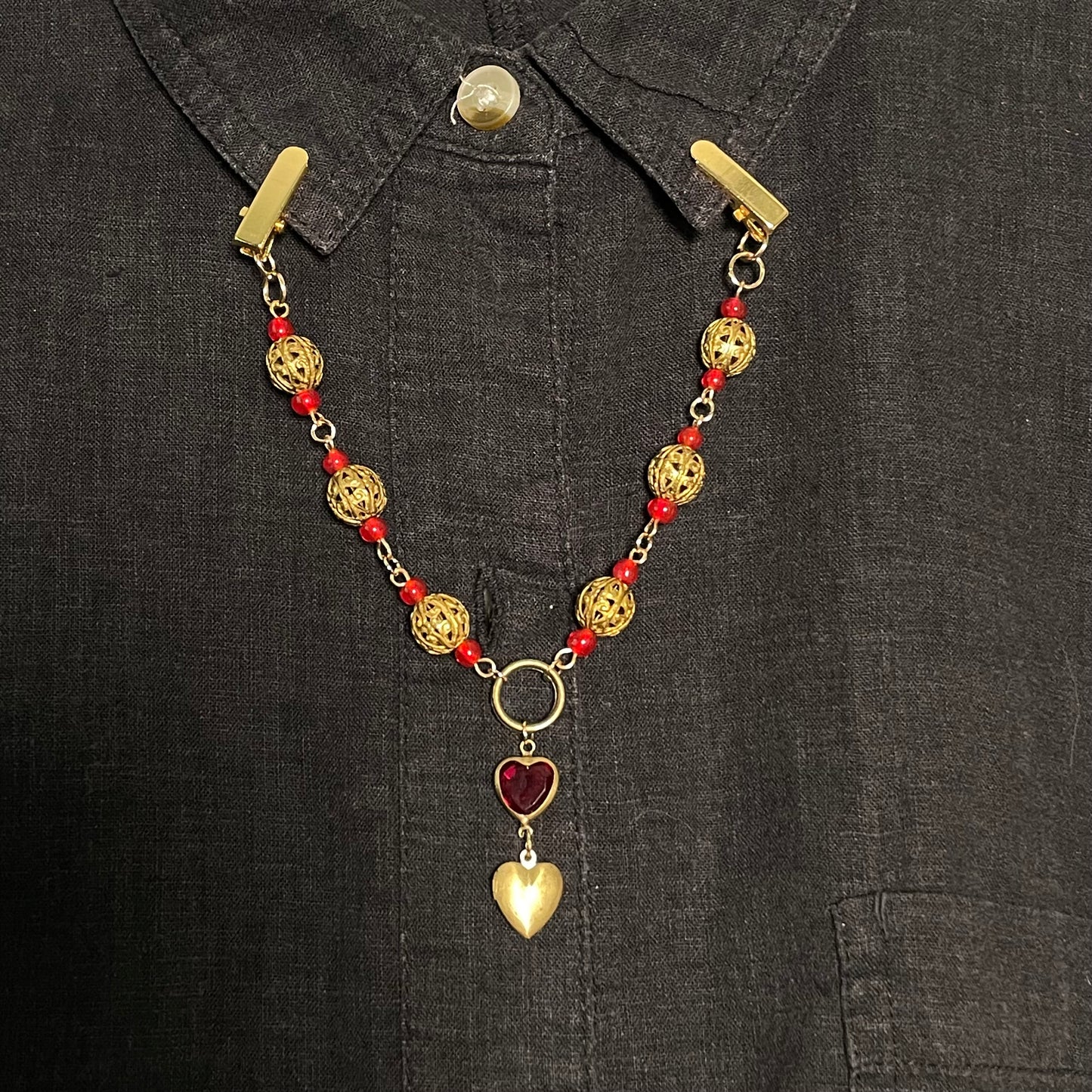 Red Heart locket collar clip chain
