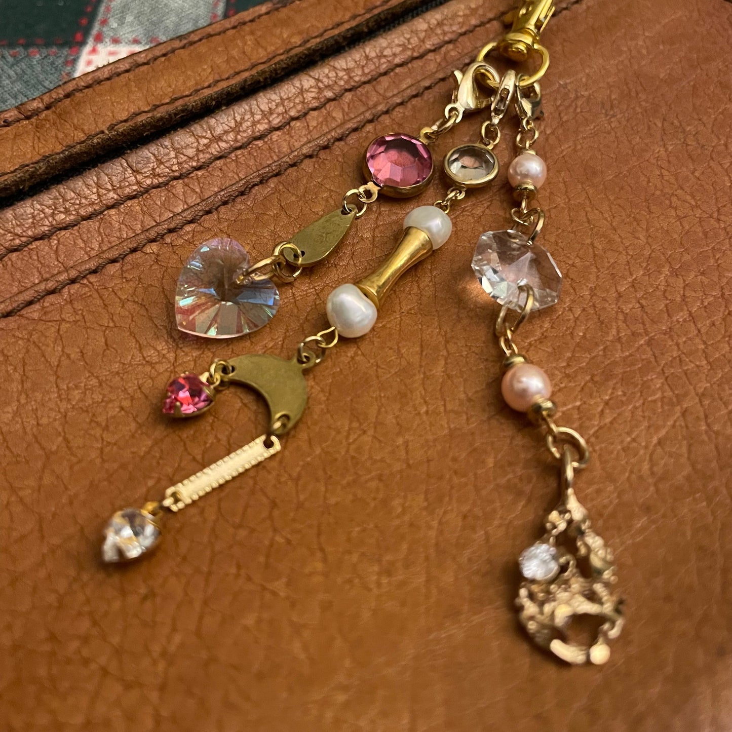 Pink & goldtone bag charm