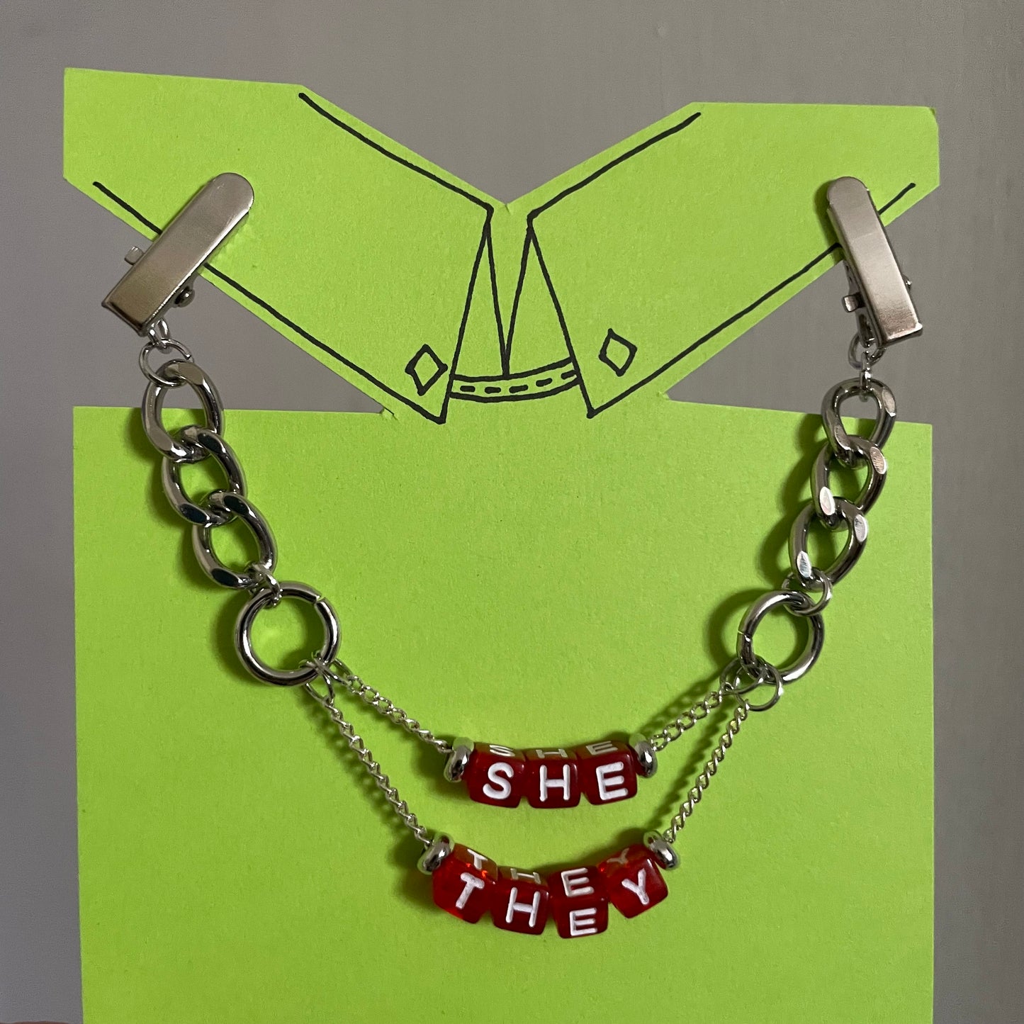 She/They Clip Chain - silver tone