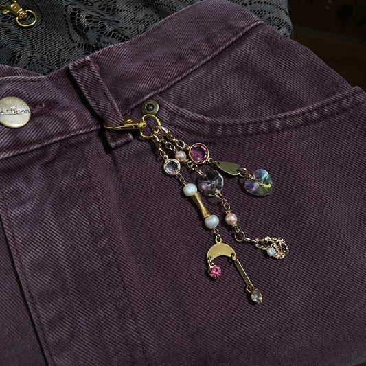 Pink & goldtone bag charm