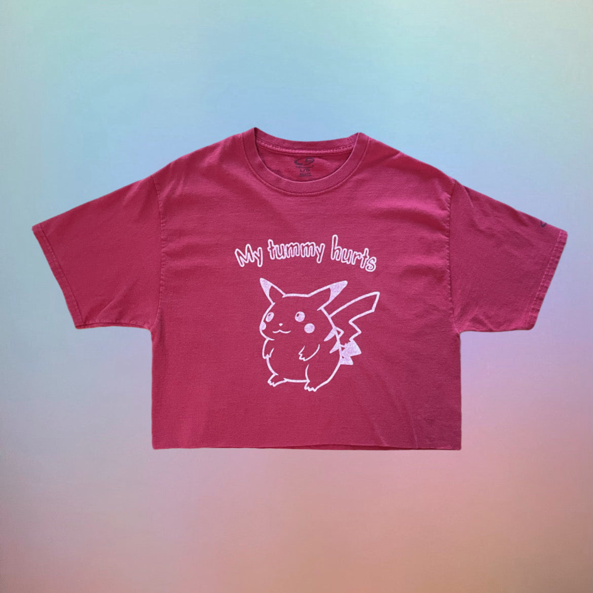 Red Cropped Pika TUMMY HURTS Tee