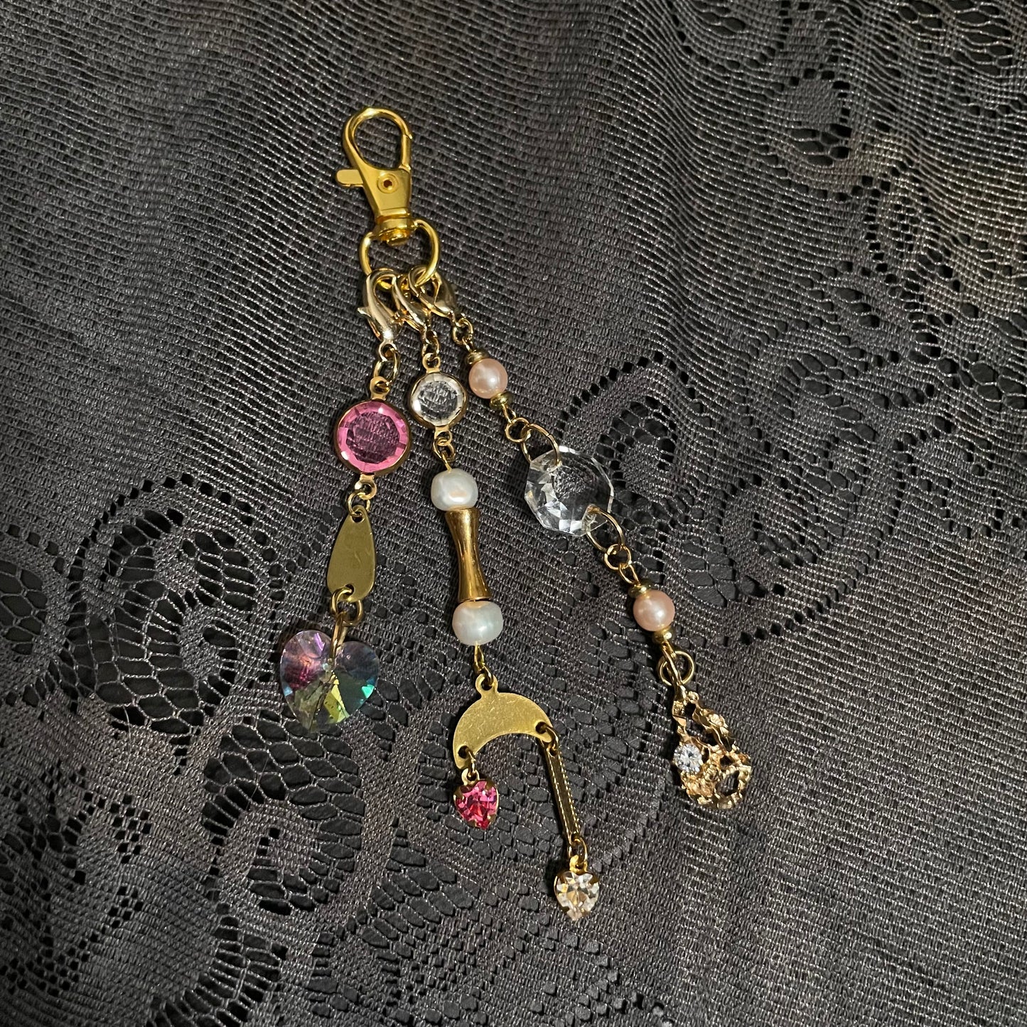 Pink & goldtone bag charm