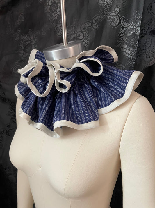 Blue Stripe Ruffle Collar