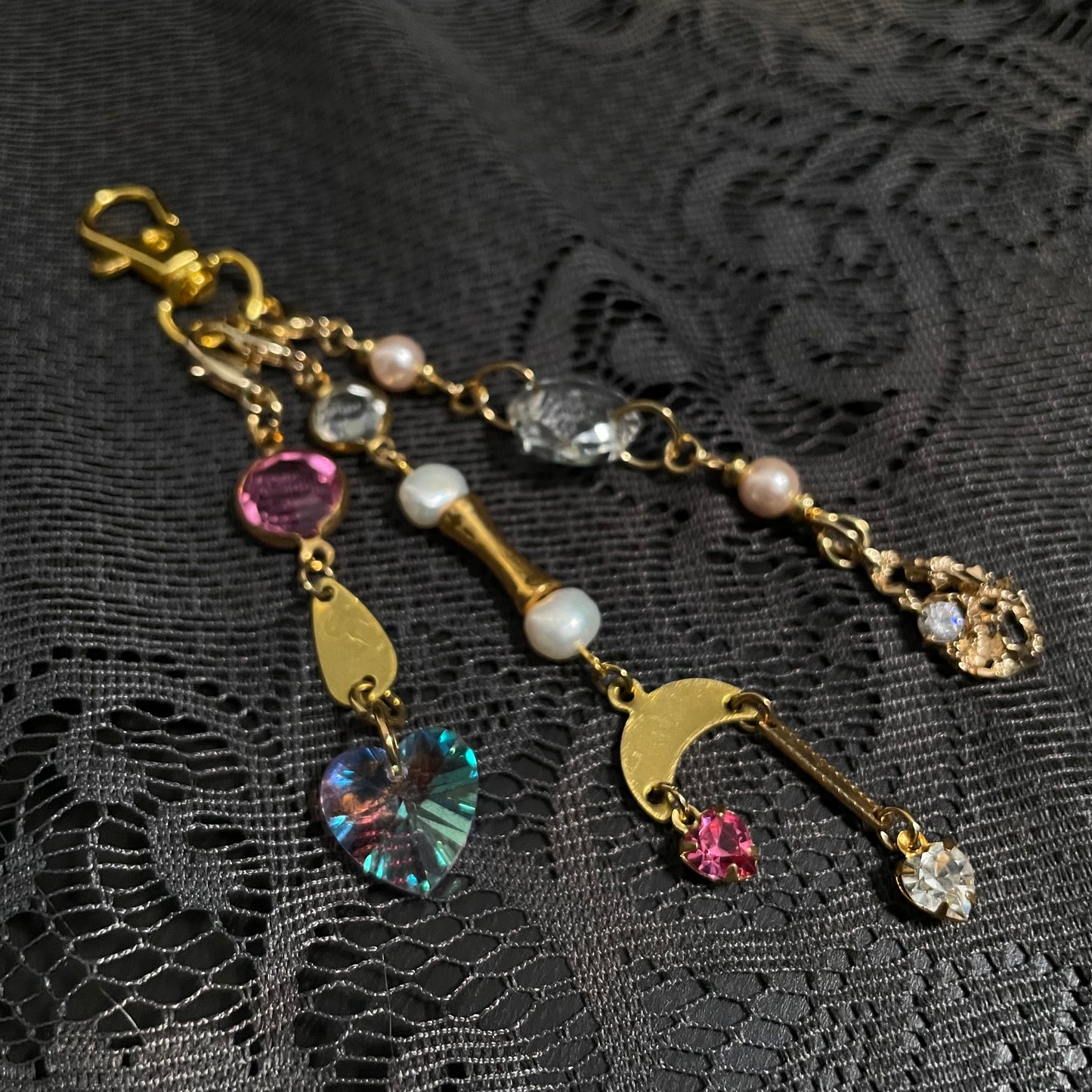 Pink & goldtone bag charm
