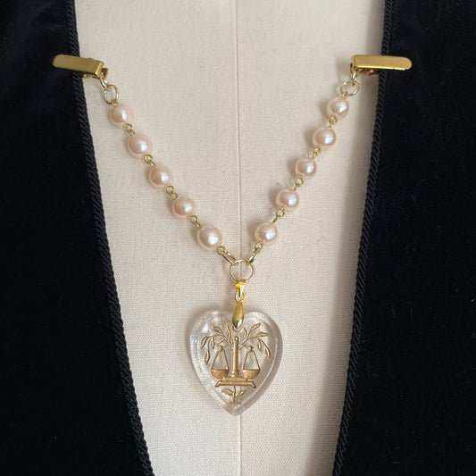 Libra scales heart clip chain - pearl chain