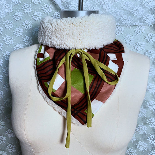 green & brown sherpa neck warmer triangle scarf