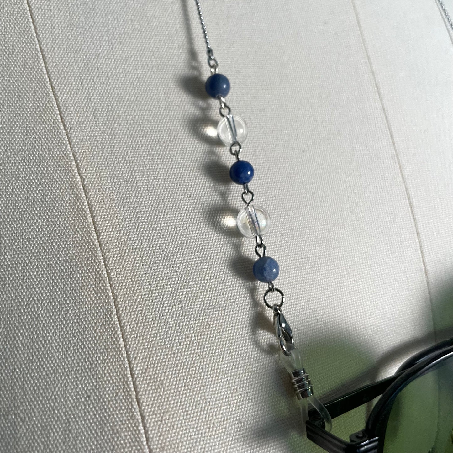 blue + silver tone eyeglass chain