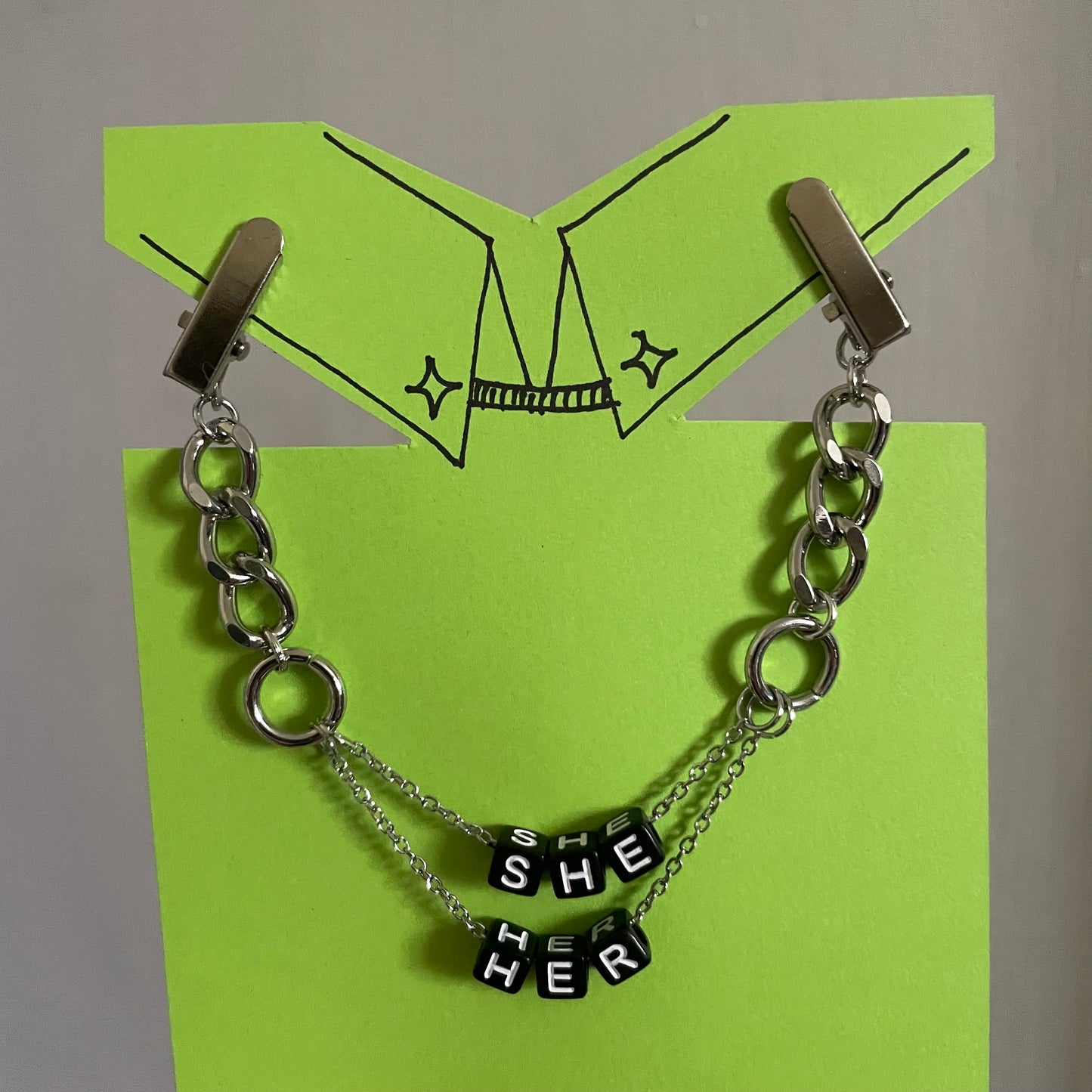 She/Her Clip Chain - silver tone