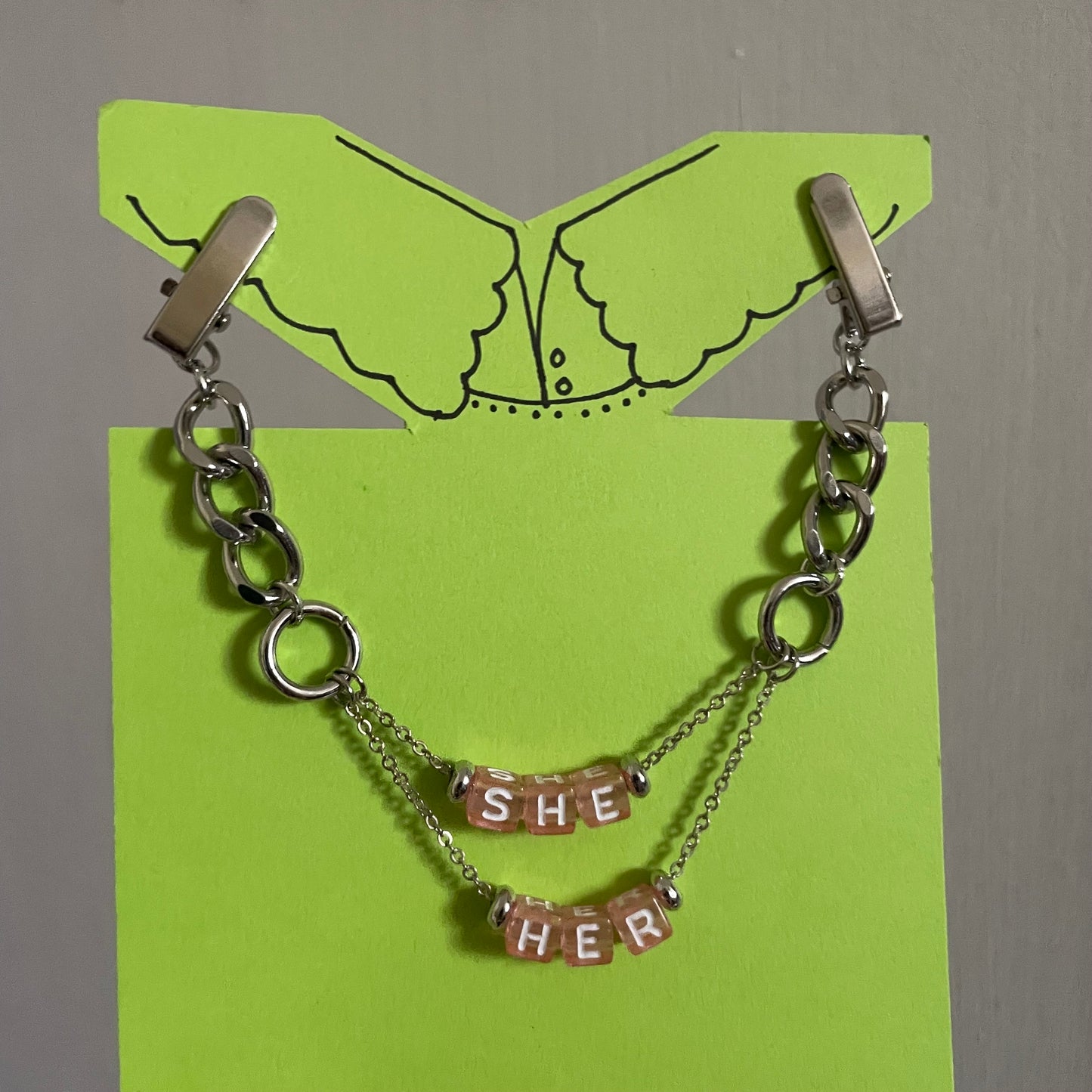 She/Her Clip Chain - silver tone